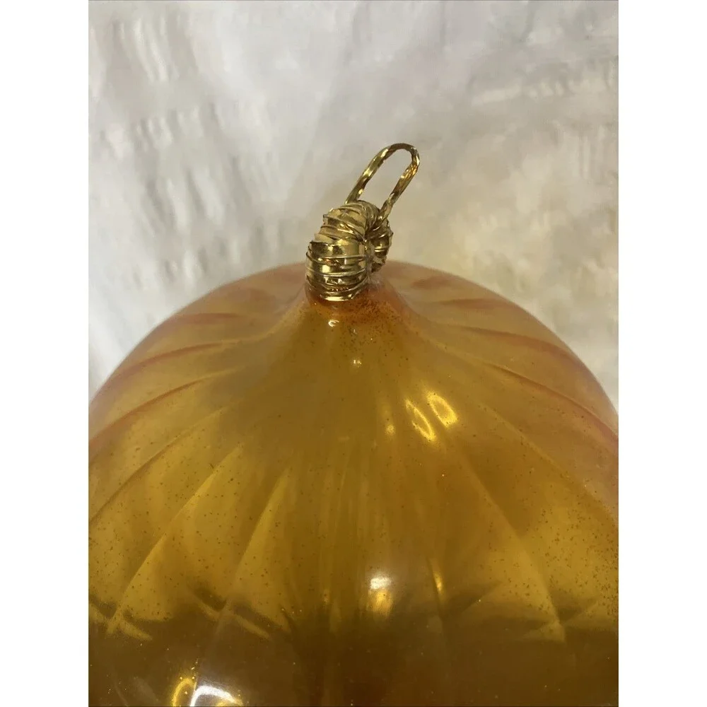 Vintage Amber Hand-Blown Glass Hot Air Balloon Ornament – Glitter Inside – ~10″